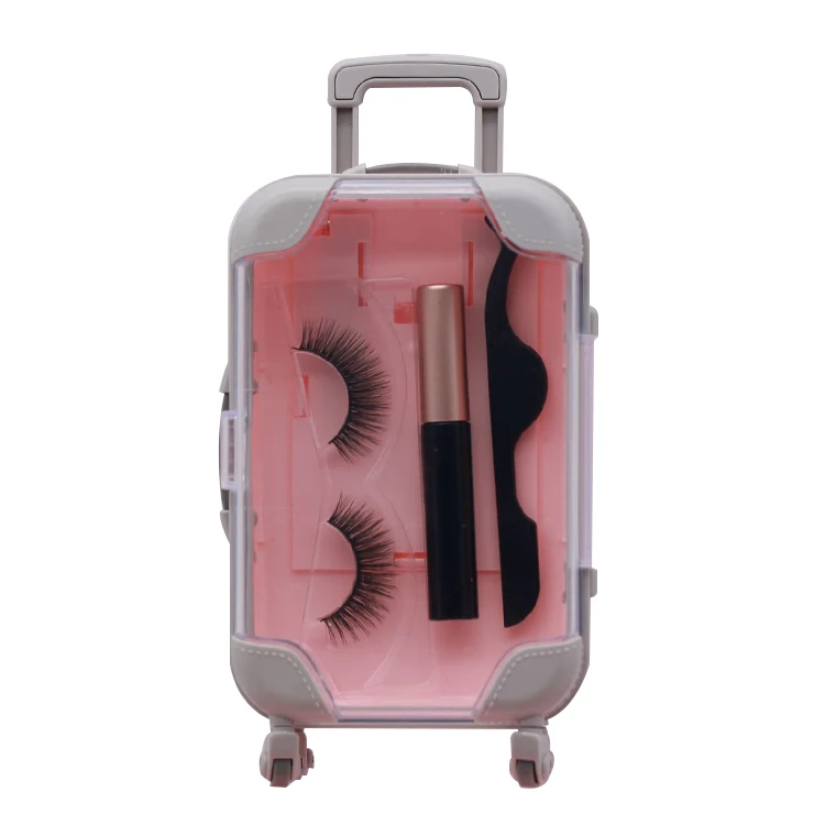 B61  magnetic eyelash Small Plastic Trolley Case Box with Magnetic Eyeliner and tweezers mini suitcase packaging box