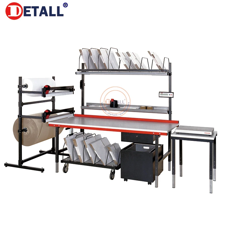 factory warehouse workstation used packing work table rotating packing table with bubble bag wrap cutter
