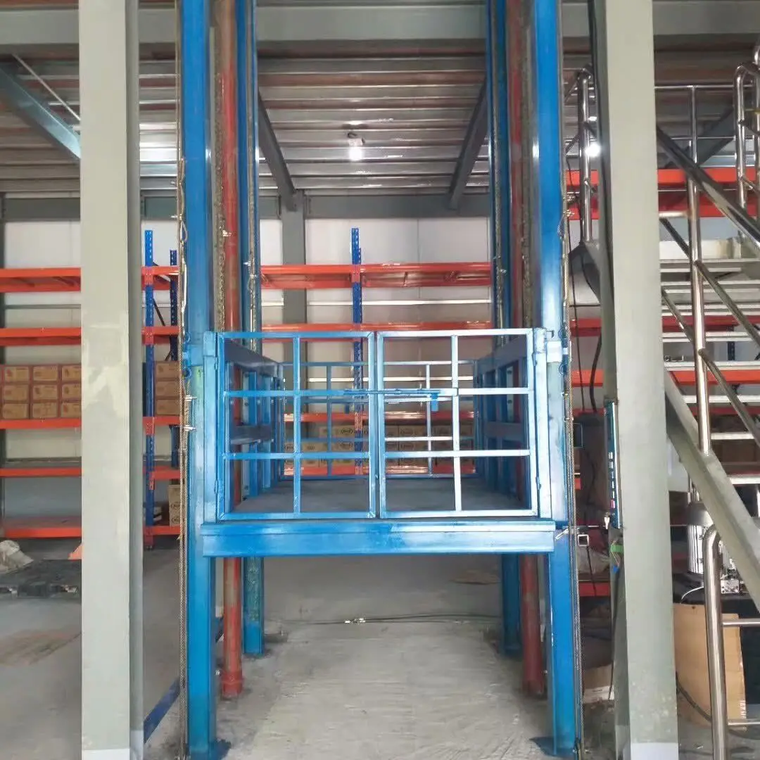 Guide Rail Hydraulic Goods Lift Platform with cage Lead Rail Cargo Elevator Used for Factory Warehouse