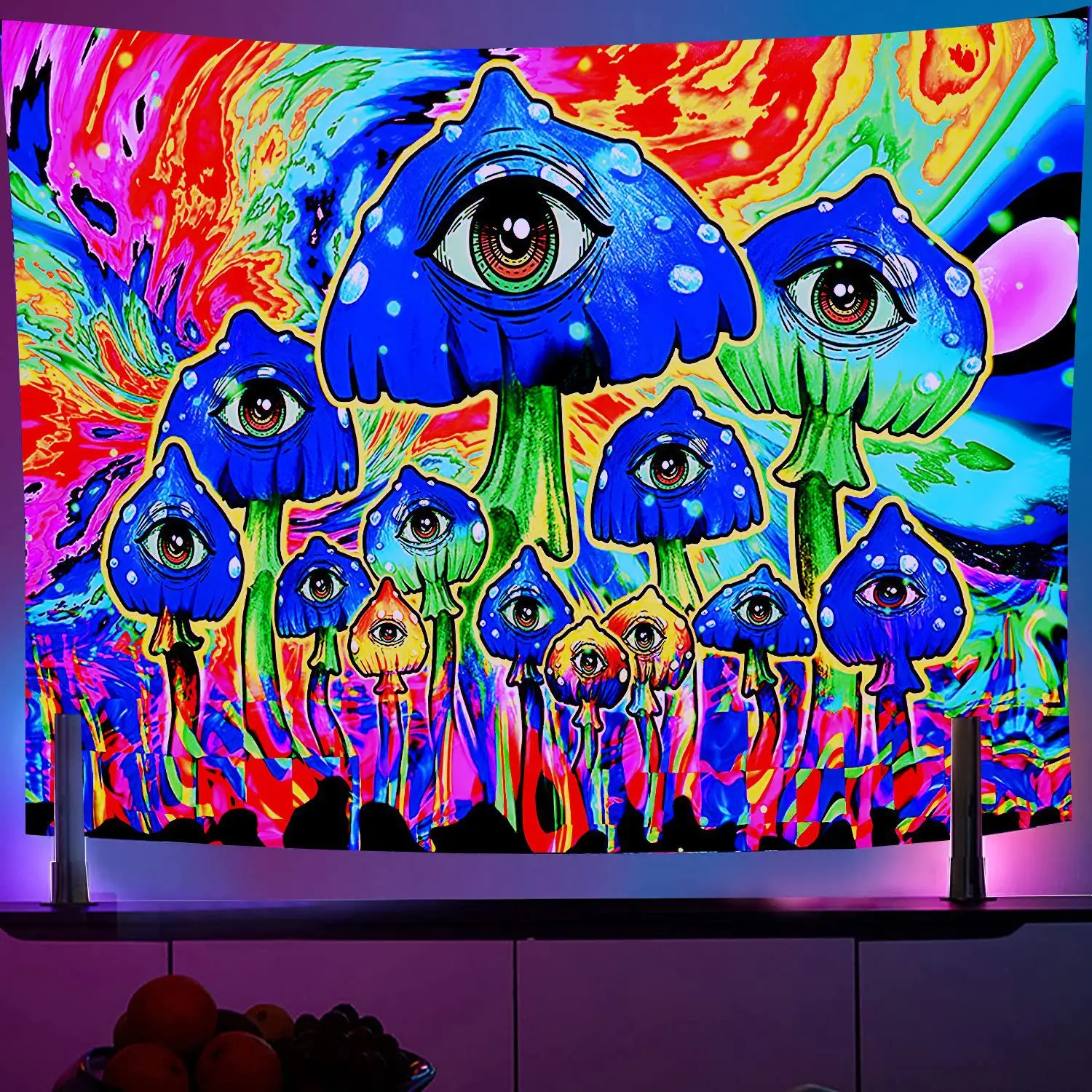 Luxury Home Decor Custom Printed Tapestri UV Light Psychedelic Glowing Trippy Tapestries