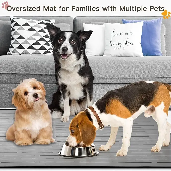 Large pet placemat custom eco-friendly silicone safe waterproof leakproof cat and dog feeding water bowl tray mat durable