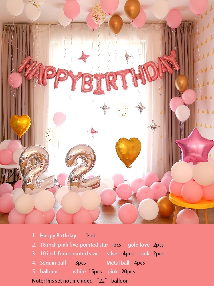 PartyForever Rose Gold Happy Birthday Balloons Banner Set for Her Birthday Party Decorations and Supplies Kit for Women and Girl