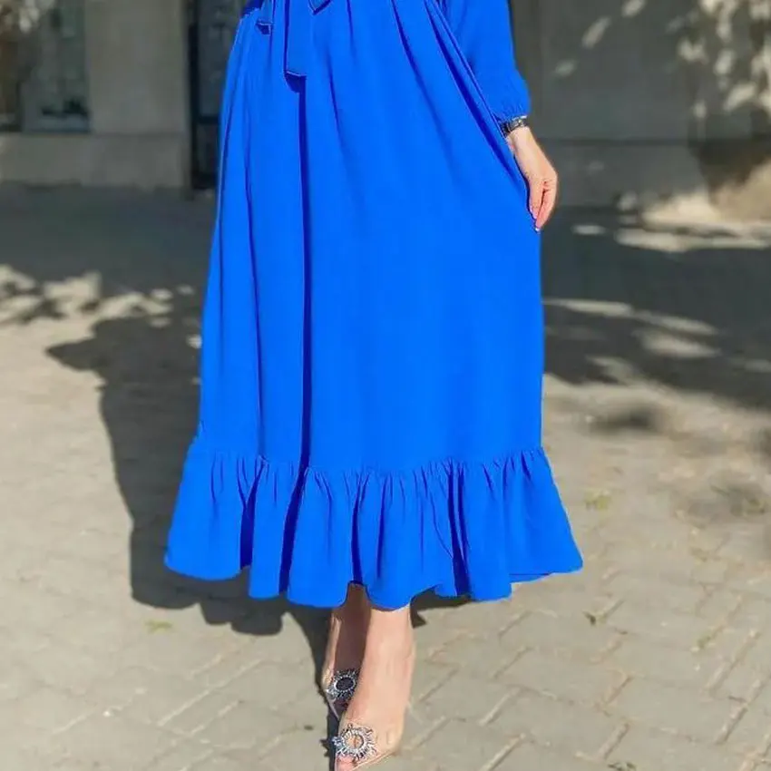 New Model Fabric Elegant Jilbab Turkish Women Muslim Dresses Islamic Clothing Blue Abaya Dubia Robe Ethnic Clothing Kaftans