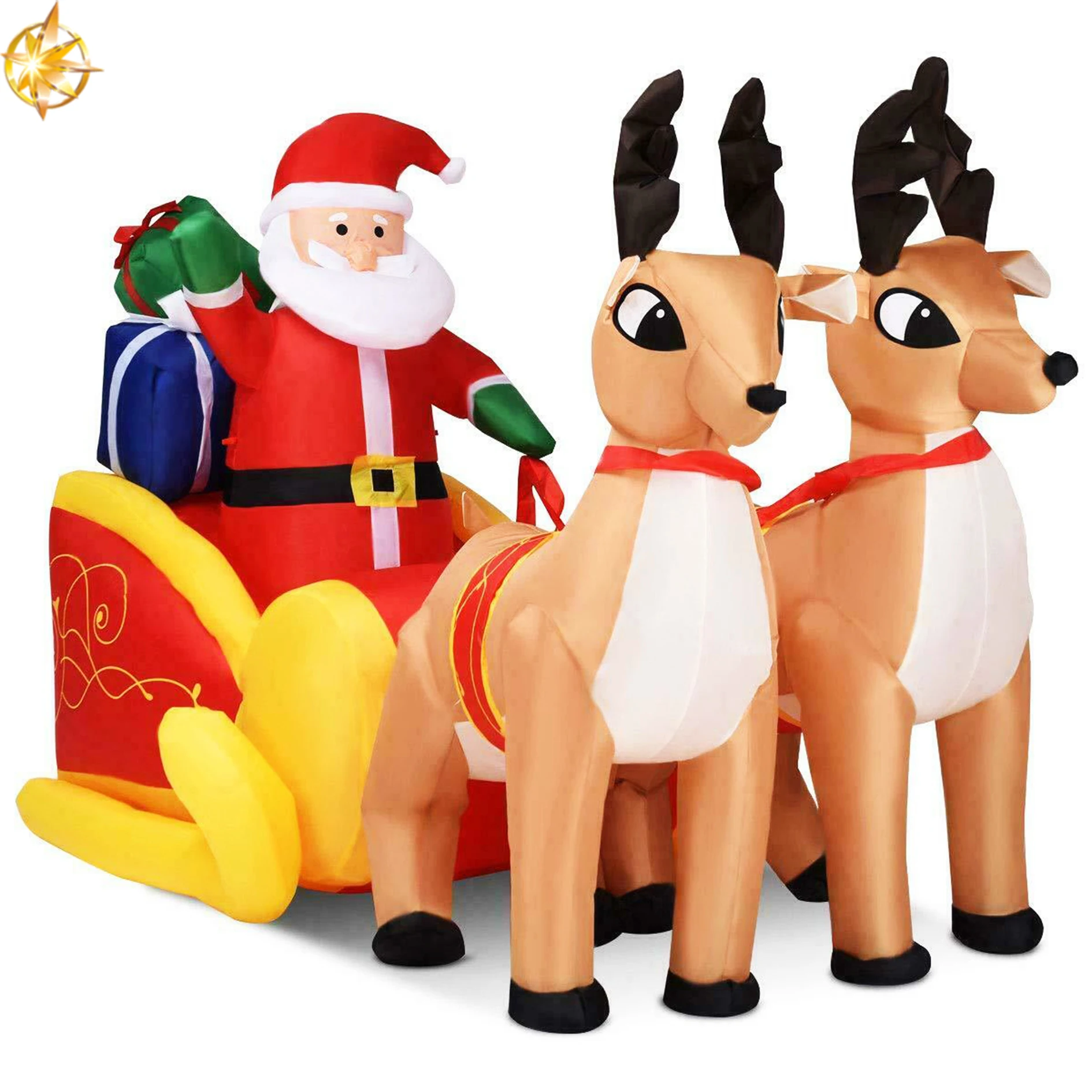 Inflatable Santa Claus and two reindeer drive to decorate the party atmosphere