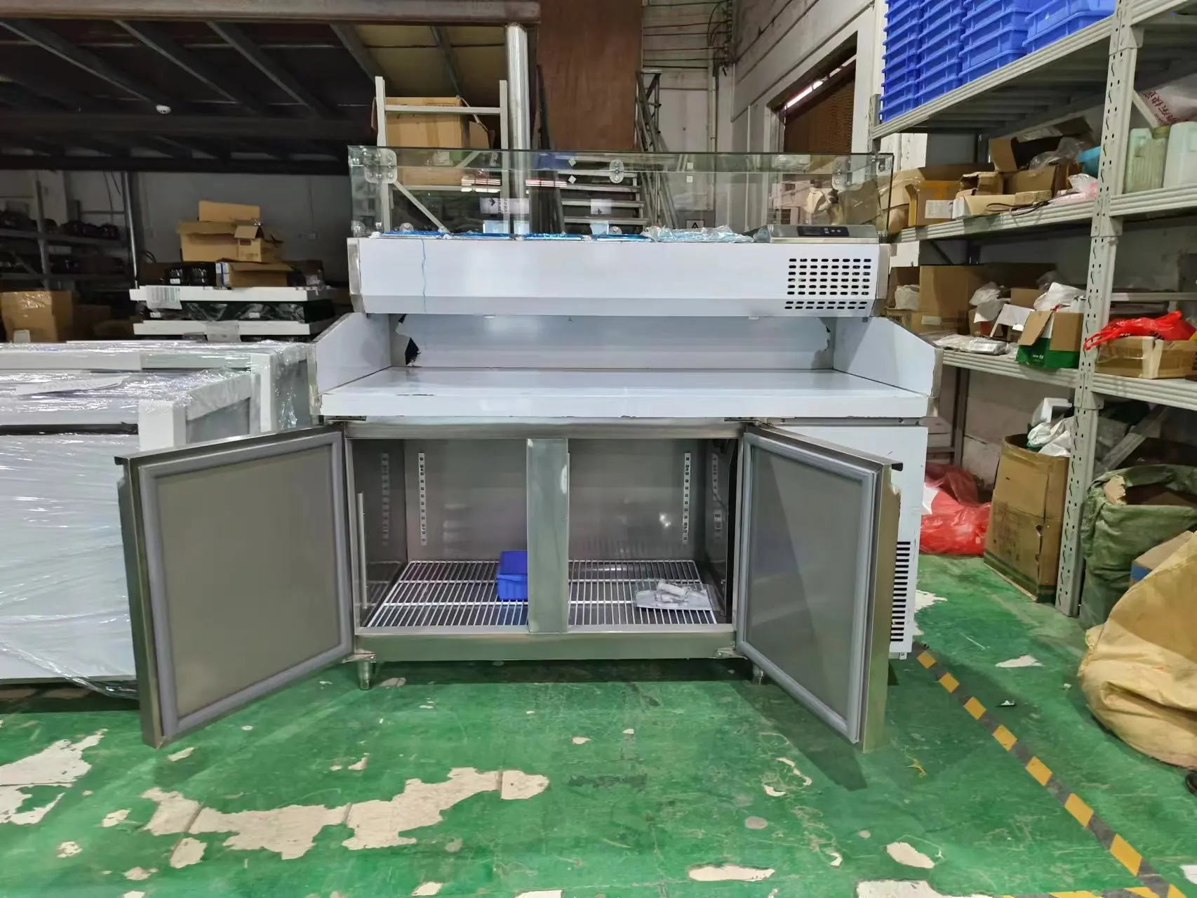 2/3 Doors Pizza Chiller Fridge Commercial Undercounter Salad Refrigerated Prep Table with Top Display