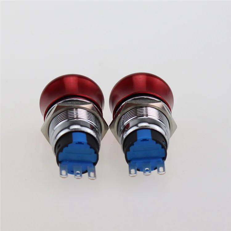 19MM  steel waterproof red mushroom head emergency stop push button switch with 1no 1nc