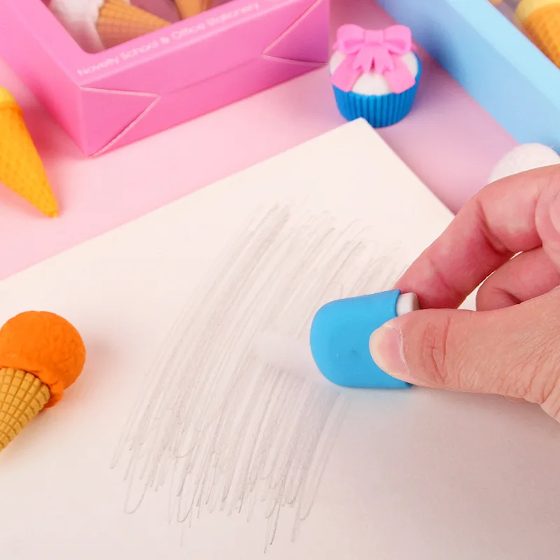 Wholesale promotional gift 3d ice cream cake fancy school gift cute kawaii eraser stationery set for kids