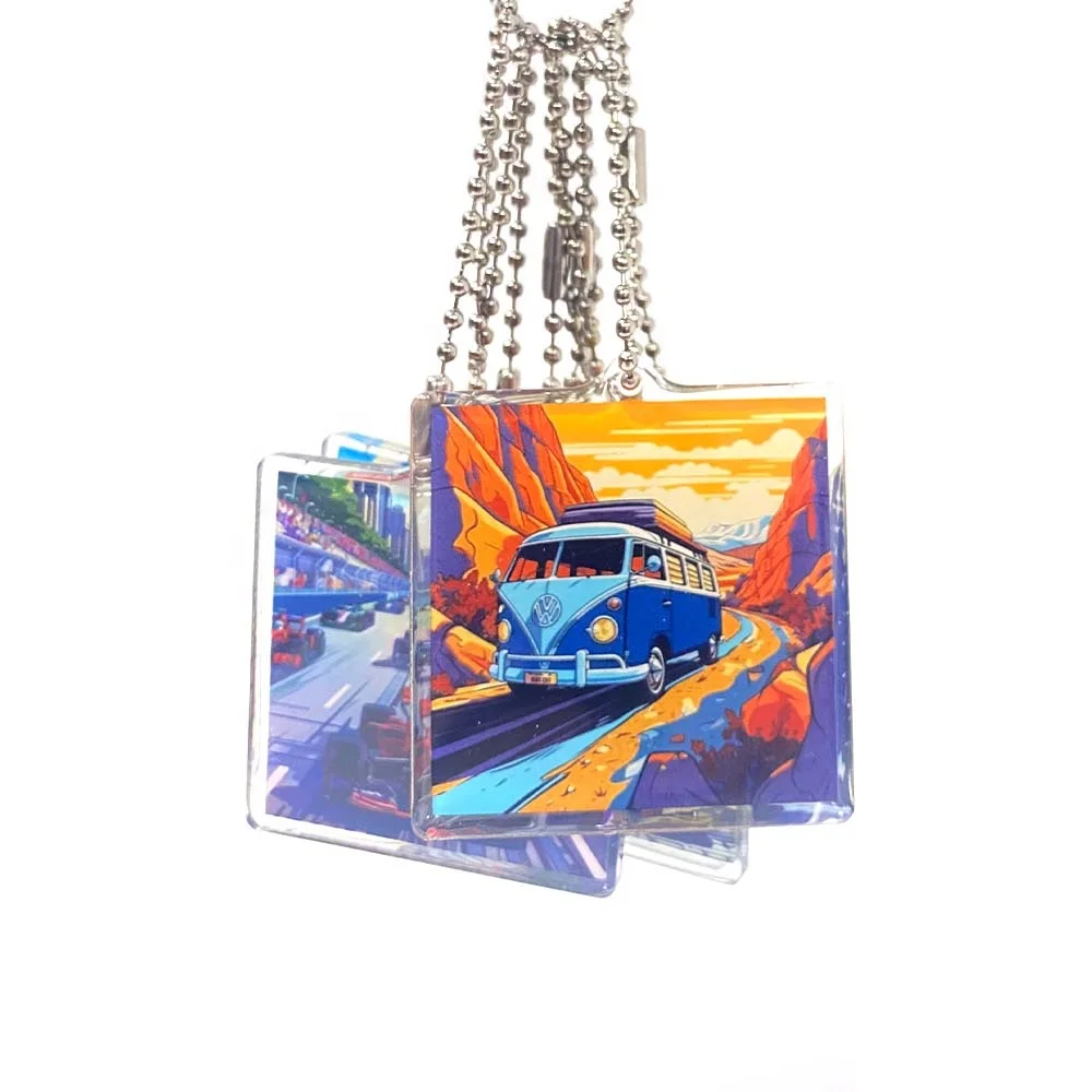 Custom acrylic pendant Key Chain double sides printing phone charms plastic keychain with epoxy glitter