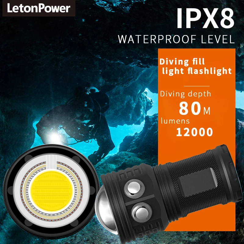 Professional Rechargeable LED Flashlight for Diving High-Brightness Aluminum Body Waterproof for Underwater Adventure
