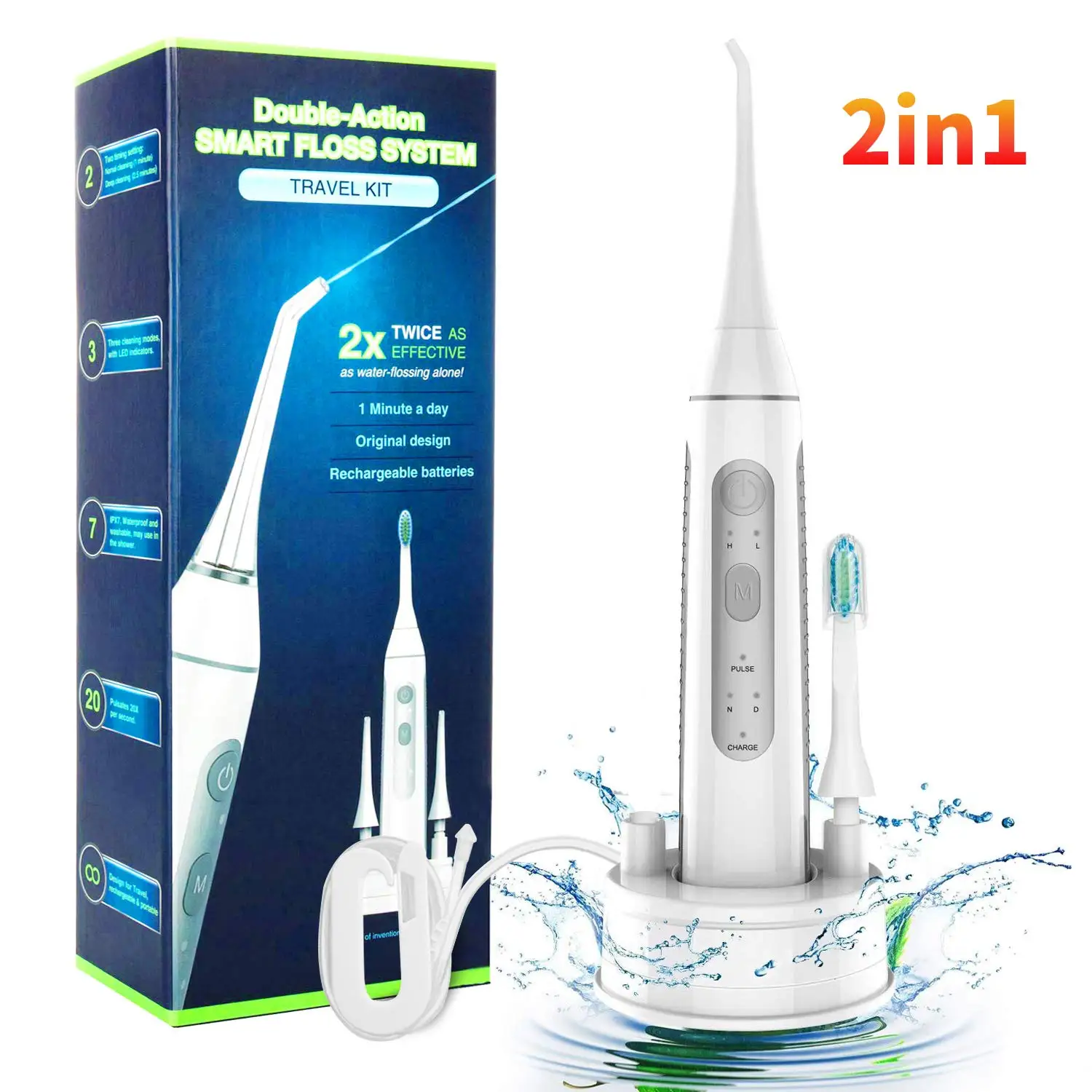 Новый дизайн 2021 оптовая продажа уход за зубами щетка для ирригатора полости рта 2 в 1 очищающая коробка электрическая зубная с аккумулятором и влагозащитой