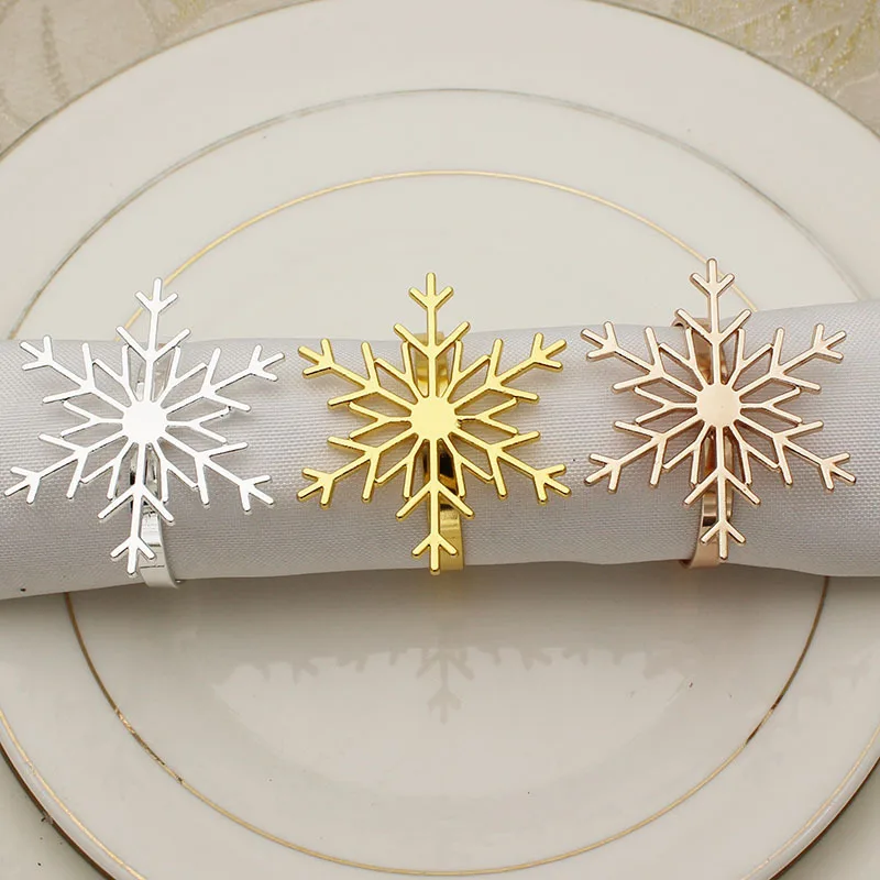 Christmas snowflake napkin ring metal napkin buckle table decoration golden napkin ring