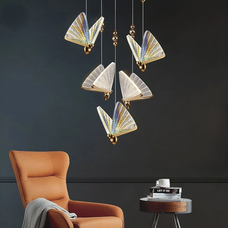 Simple acrylic pendant lamps long lighting chandelier living room luxury chandeliers lighting bar lights butterfly decor