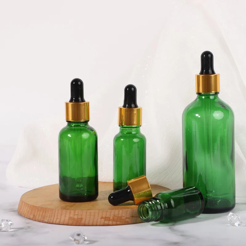 Custom Green Pipette Bottle Essential Oil Glass Bottle 10ml 30ml Perfume Glass Bottle With Dropper Wholesale