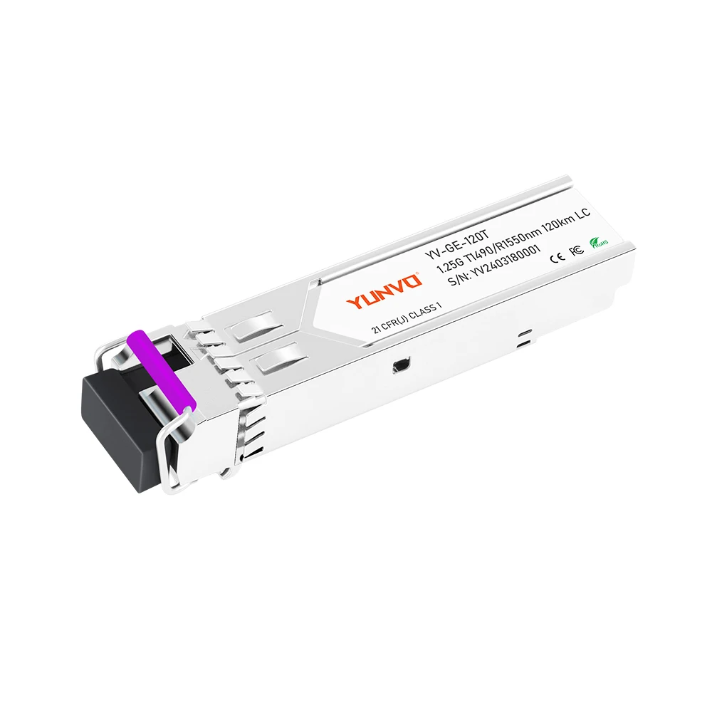 Yunvo GLC-BX120-U Compatible SFP 1000BASE-BX-U BiDi 1490nm-TX/1550nm-RX 120km DOM Simplex LC/SC SMF Optical Transceiver Module
