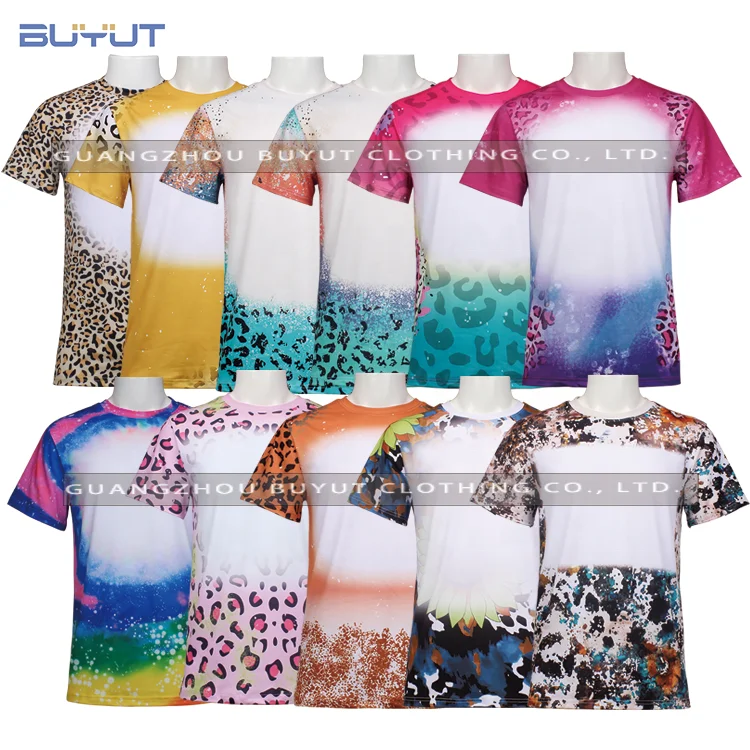 BUYUT  fashion cheetah print Sublimation  polyester have soft cotton feel  Faux Bleached T Shirts