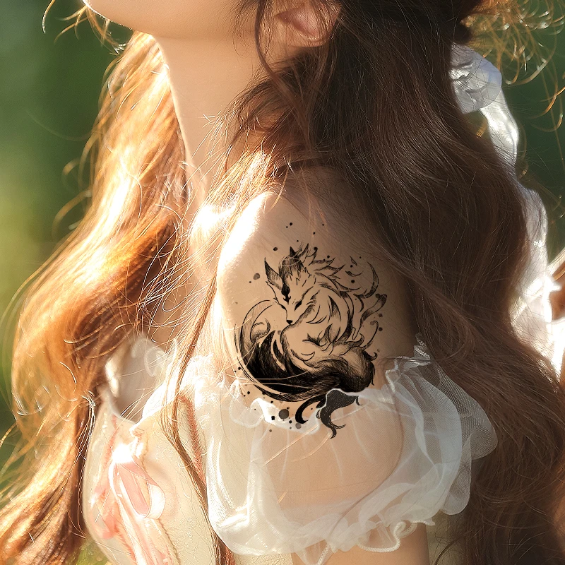 New Black and White Fox Tattoo Stickers Waterproof Herbal Juice Semi Permanent Tattoo Stickers