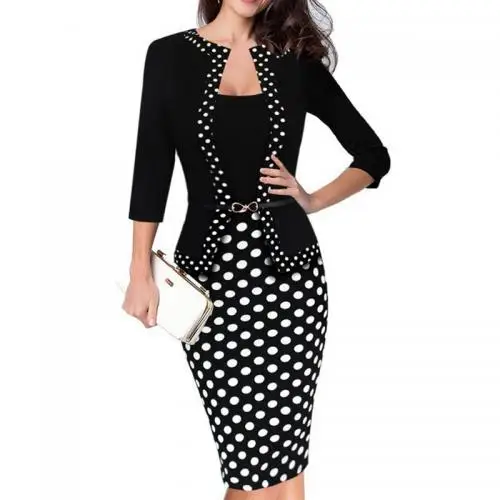 work dresses 2021 Cotton Women Business Dress Suit slimming & different size for choice & false two piece patchwork 298399