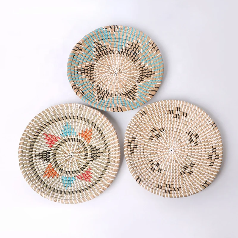 Handcrafted Round  Baskets Wall Art  Seagrass Wall Basket Decor for Rustic Farmhouse