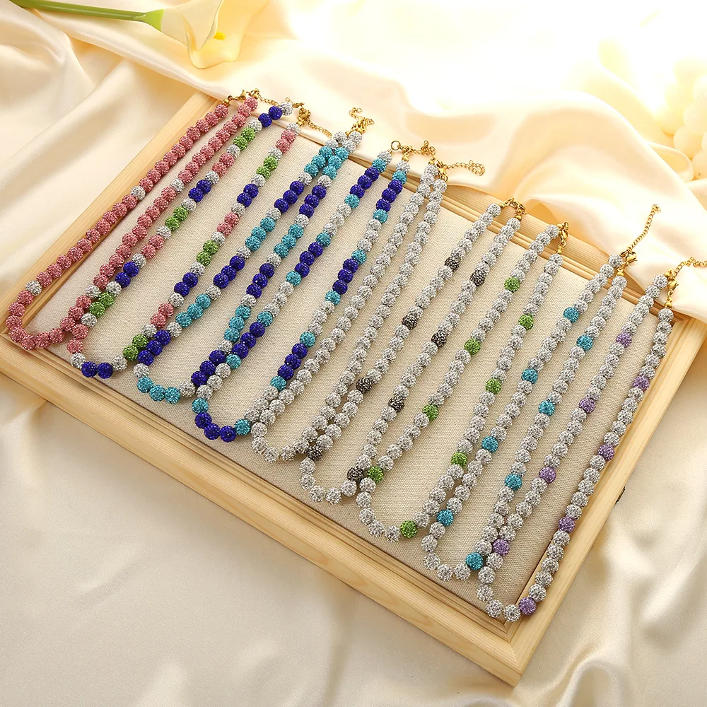 Fashion Polymer Clay Diamond Ball Necklace Baseball Team Gifts Baseball Necklace Rhinestone Beaded Baseball Necklace For Unisex