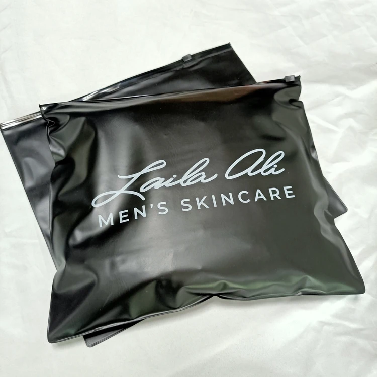 Nice style black make up bag packaging,custom own logo black zip lock bag