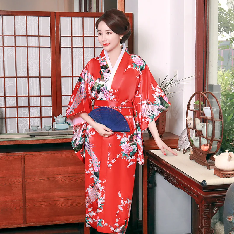Adult Loose Satin Pajamas Traditional Japanese Style Geisha Kimono for Women Kimono Thin Cardigan Clothing Yukata Dress