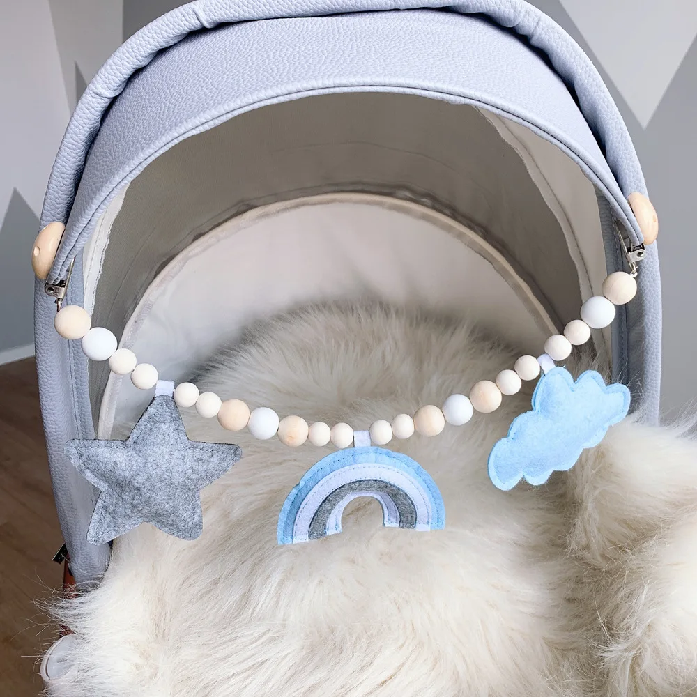 Pacifier Mobile Stroller Rattle Toy Wooden Pram Clip Pacifier Clip Chain Mobile Pram Rattle Stroller Toys for Newborn Gift Toys