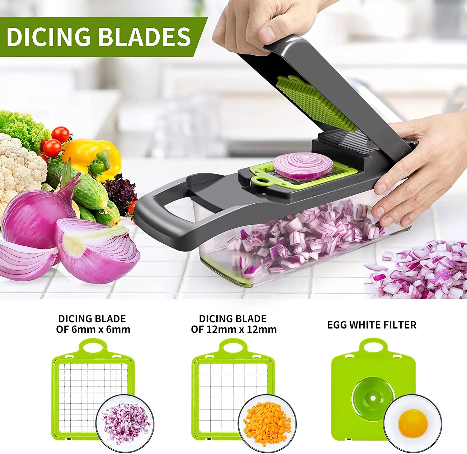 Professional Vegetable Sheet Chopper Mandoline Onion Dicer Veggie Slicer Nicer Fruit Cutter Portable 12 In 1 Blade Manual White