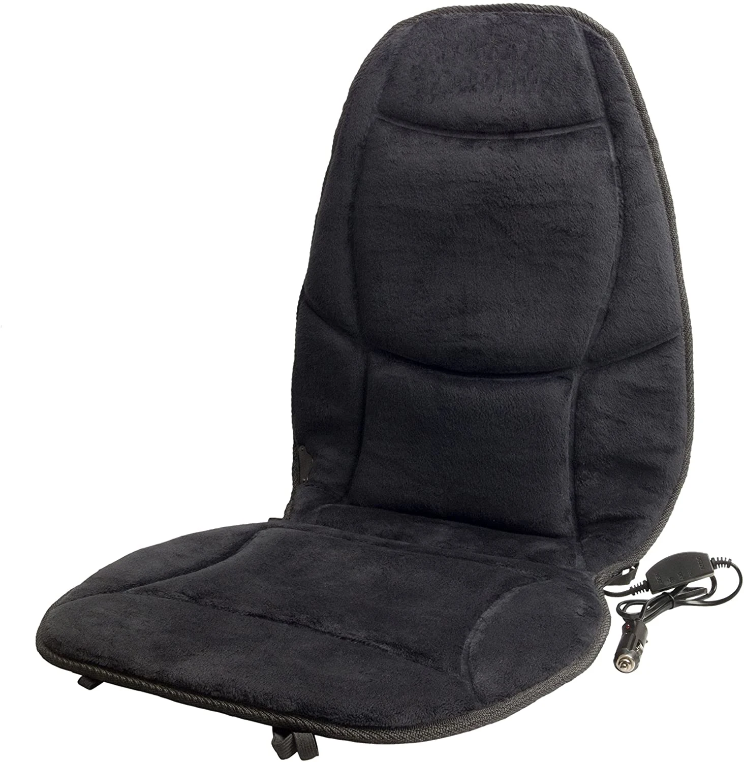 Black Soft Warm Velour 12V Seat Cushion With Lumbar Support Cushion Soft Cover Pad Warming Car Seat