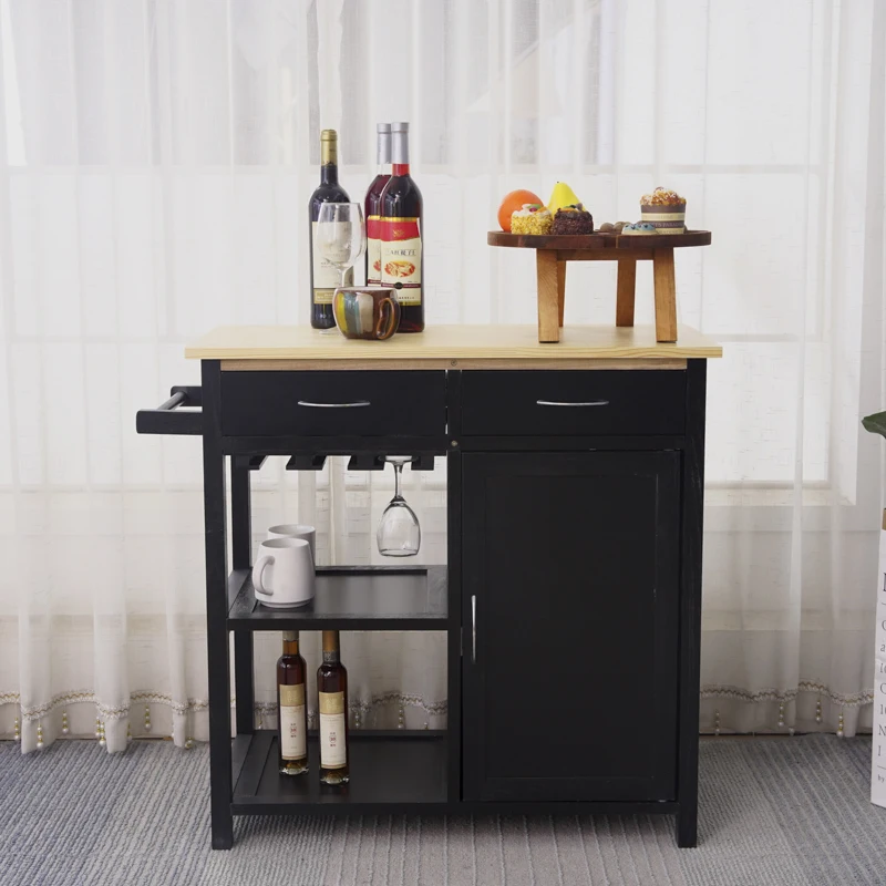 Hot Sale European Wooden Living Room Wine Rack with Two Drawers Kitchen Sideboard Cabinet