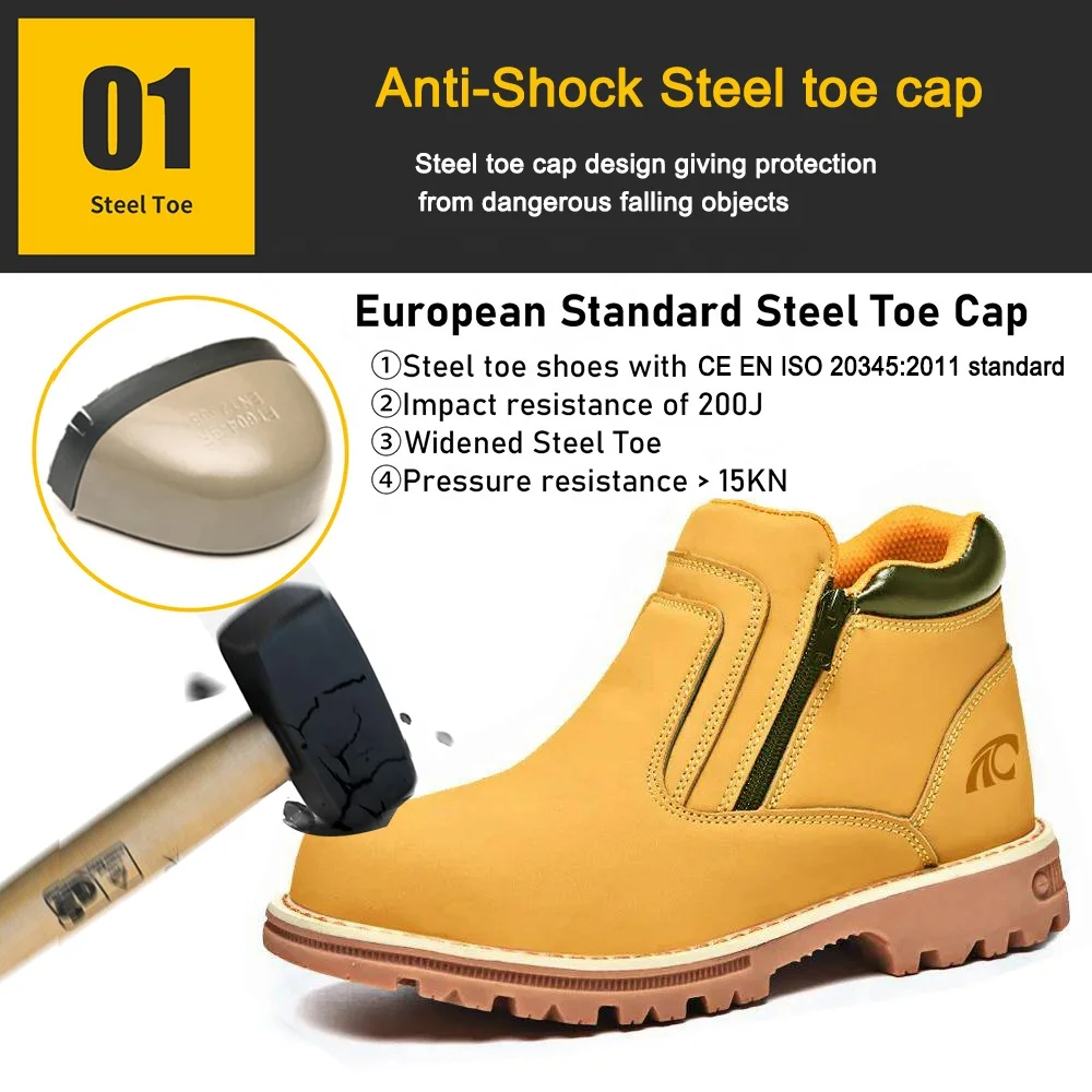 Yellow microfiber leather anti slip rubber sole puncture proof steel toe premium quality safety shoes without lace
