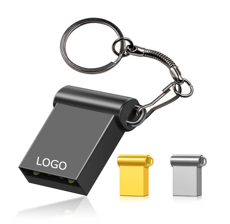 Wholesale mini metal USB flash drive custom logo Pendrive 32GB 64GB 8GB memories chip portable cheap usb stick 2.0 with keychain