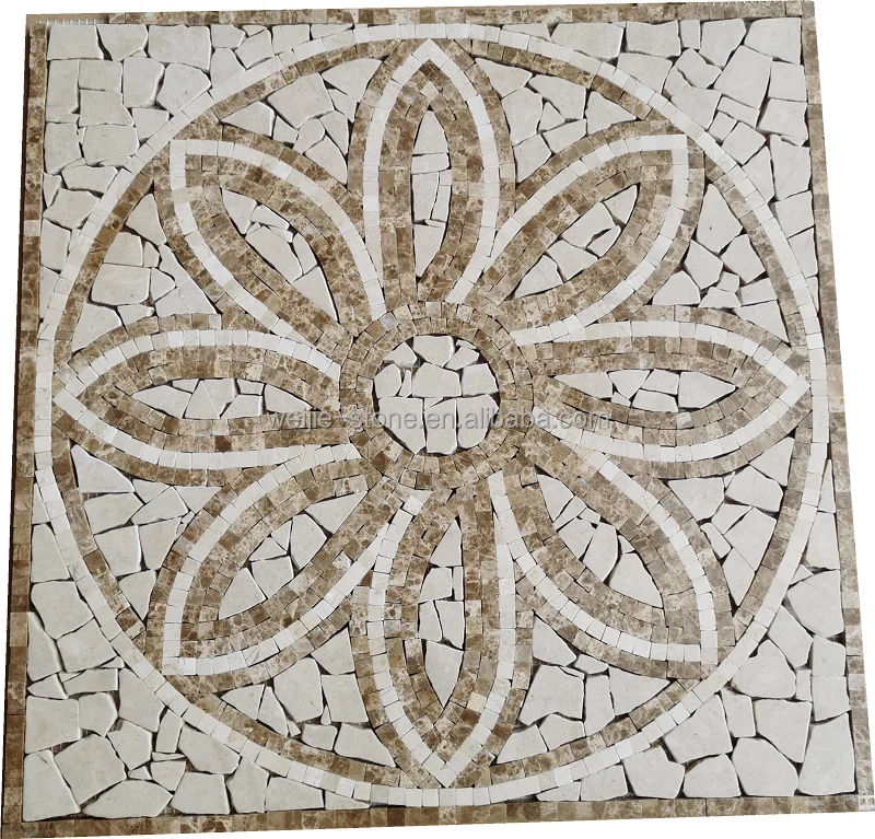 Compass Emperador Crema 12x12 Marble Medallion Micro Mosaic Tile Tumbled