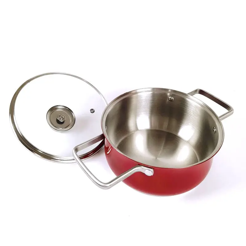Round Bottom Double Boilers Stainless Steel Cooking Soup Stock Pots With Glass Lid