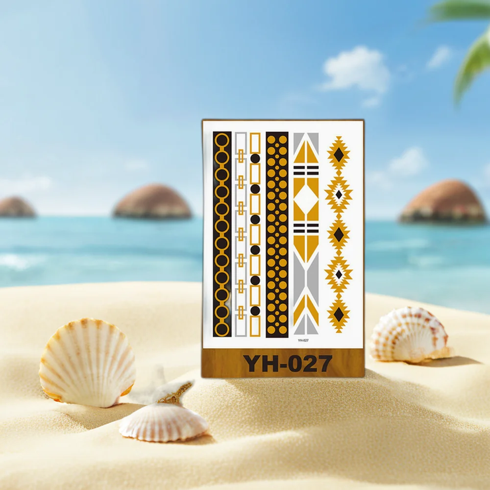 Waterproof Flash Metallic Tattoo Sticker Gold and Silver Fashion Design for Women Temporary Henna Printed on Paper Material