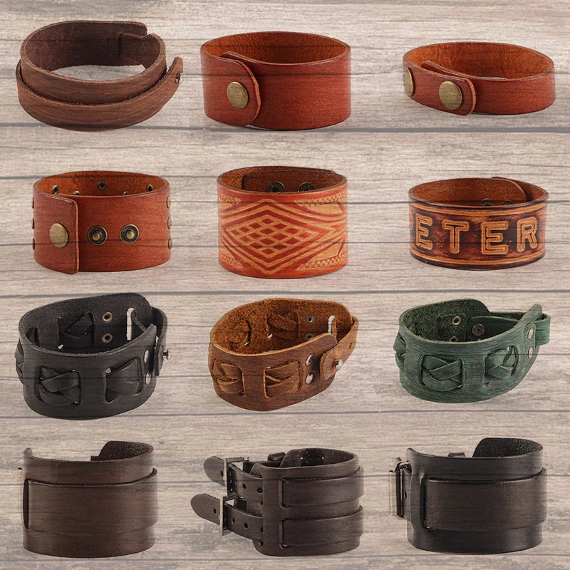 Natural Stone Viking Wolf Ideas Mens Leather Bracelet With Name