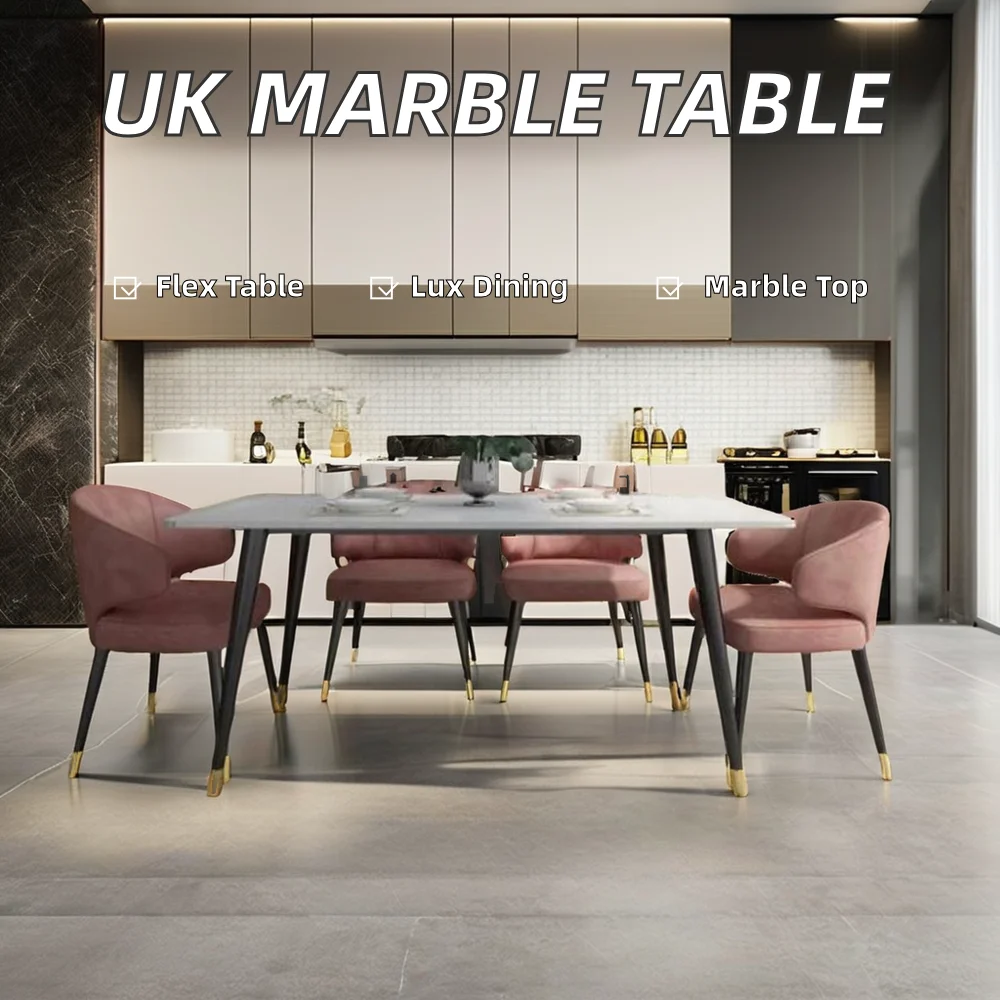 UK Hotsale Modern Luxury Dining Table Set Factory Direct Marble Top and Metal Base for Home Furniture