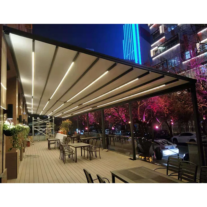 Aluminum Profile Garden Building Folding Pergola Storage Shed PVC Roof Customized Outdoor Gazebo Folding Electric Pergola