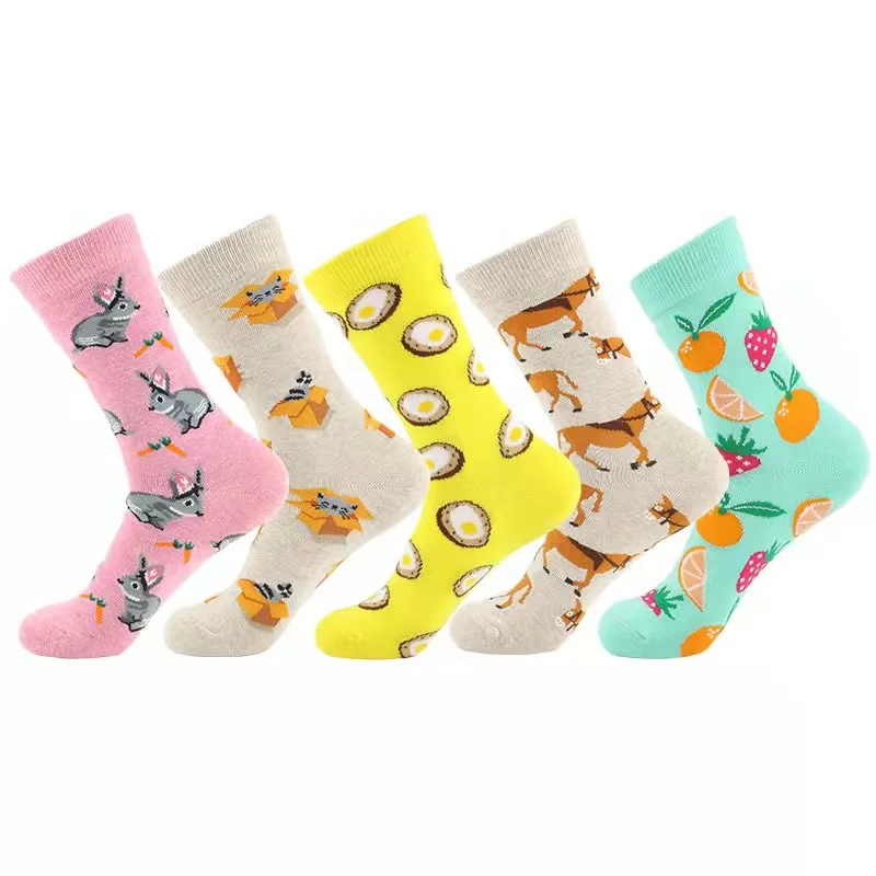Wholesale fashion jacquard mens odd cartoon cute crew knit bunny socks