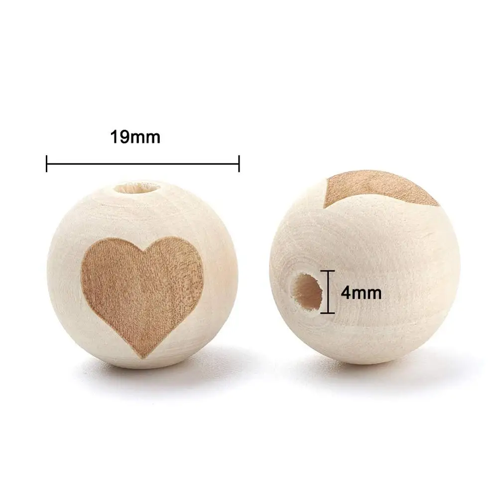 20 pieces 19mm Natural Unfinished with Heart Wood Round Beads Original Color Wooden Slices Ball for DIY Craft Jewelry Making