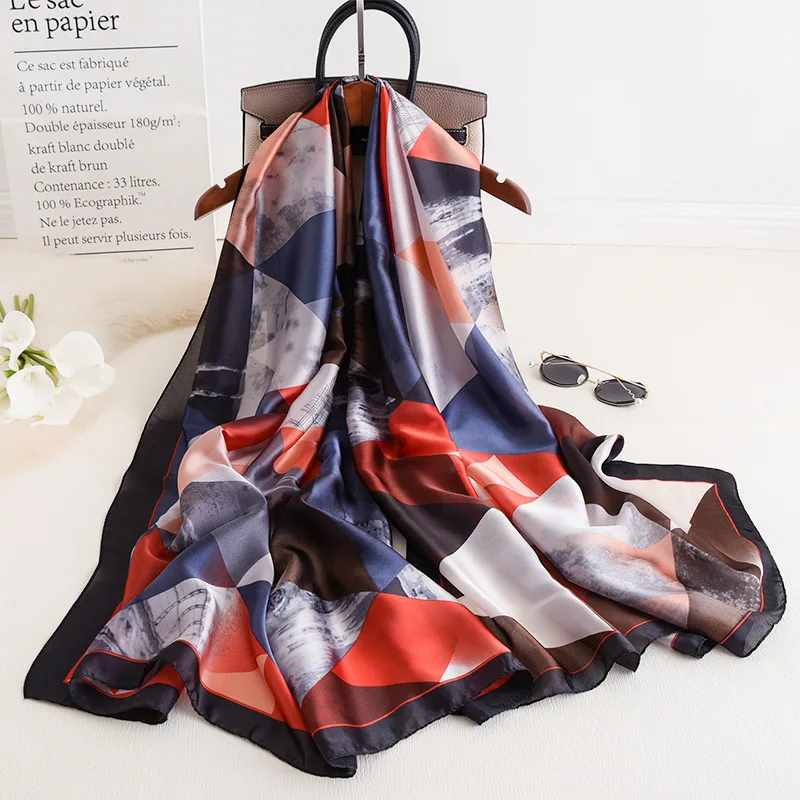 Wholesale 2020 hot sale turkey silk shawl fashion long soft women foulard luxury geometric print girl silk scarf for gift