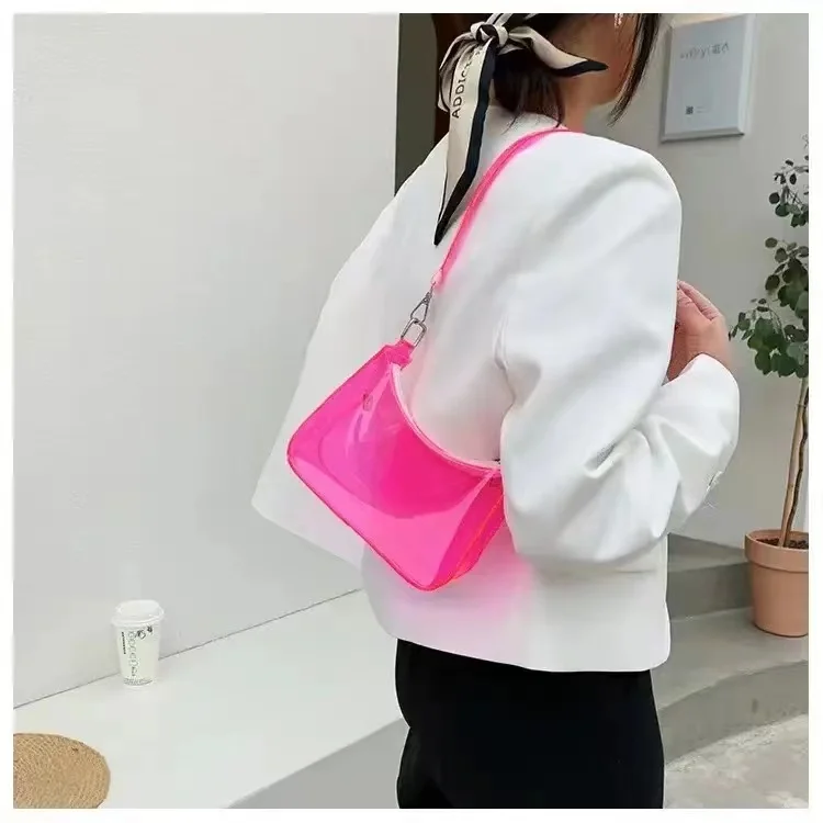 Candy PVC transparent Jelly  Shoulder bag summer purses European and American Fashionable armpit Purses  for Women Lady Girl.