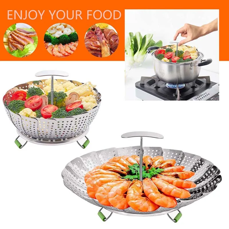 Kitchen tools small kitchen appliances Stainless Steel Retractable Folding Steaming Tray Steamer basket