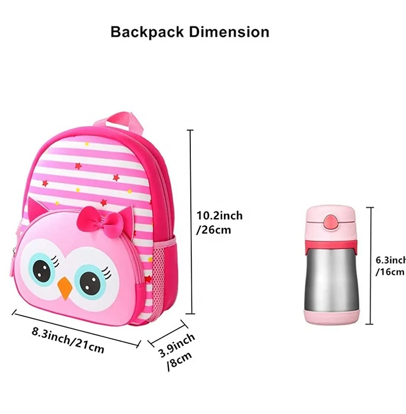 Girls Back Bags 3D Cute Cartoon Bird Neoprene Kindergarten School Bag Backpacks for School Children Cotton Waterproof Polyester