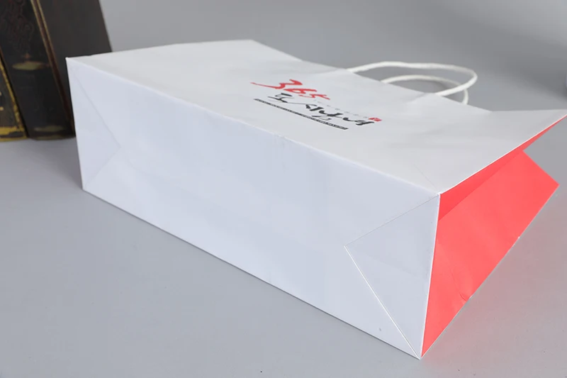 Custom thicken machine making shoes clothing white kraft shopping packaging paper bag with logos