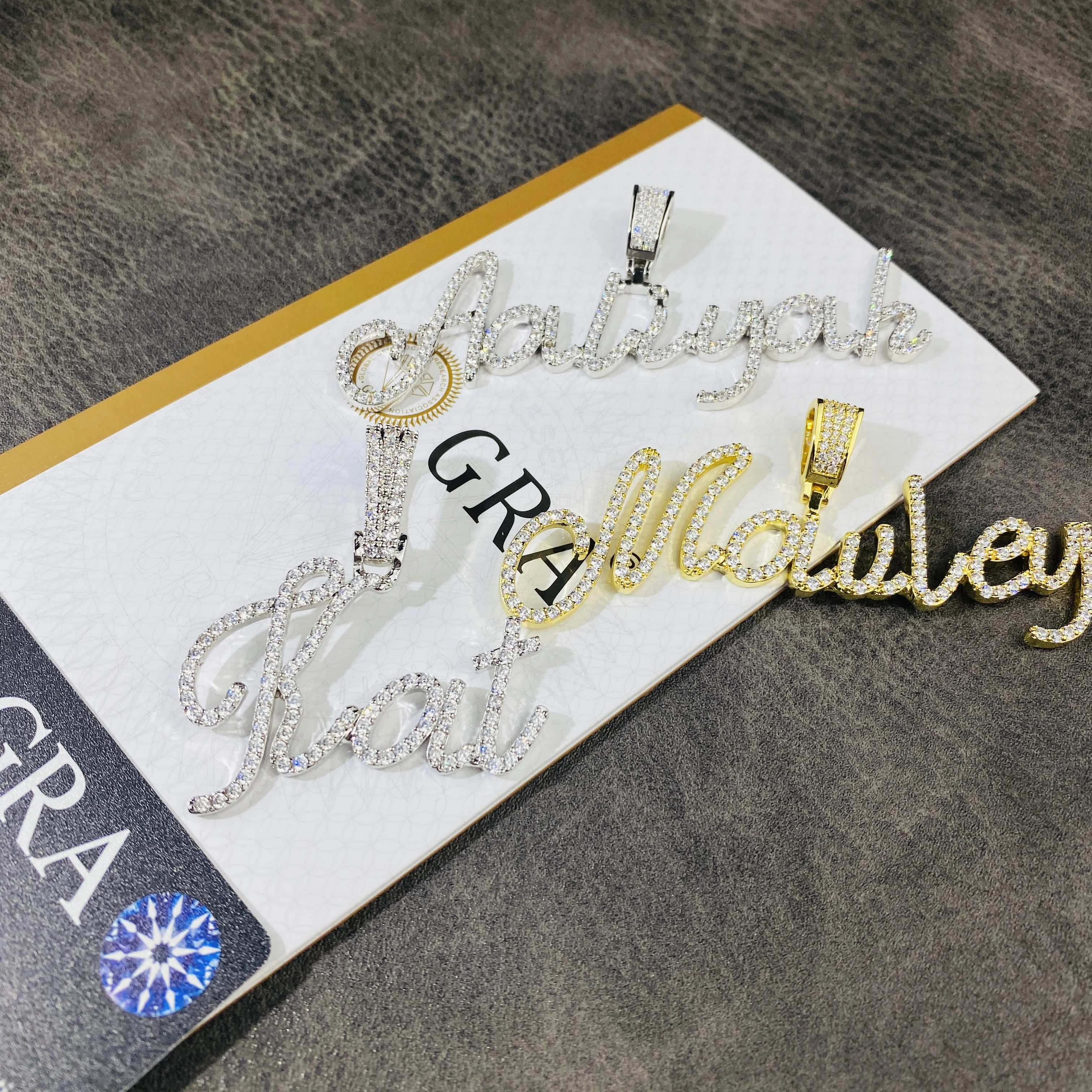 Hip hop fashion jewelry s925 silver vvs moissante Custom Name Pendant  Cursive Initials Letter Necklace For Women men