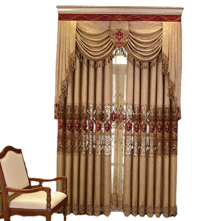 modern textured European style luxury hollowed out embroidery blackout curtain for the living room
