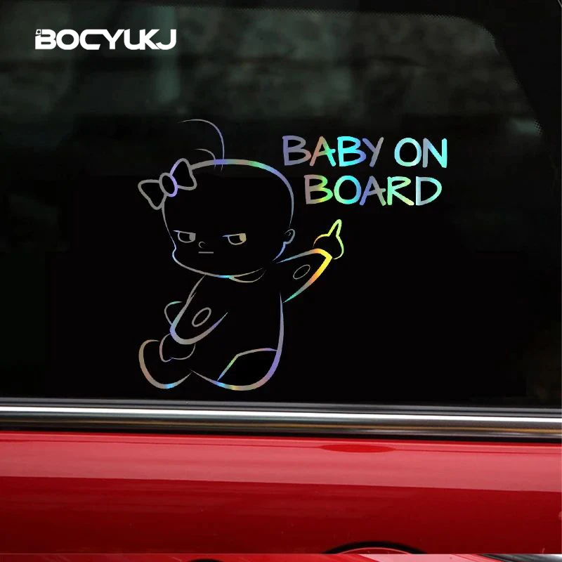 16*14cm Car Sticker Baby On Board Funny Car Decal Reflective Laser Vinyl Decoration Sticker Car Styling Black Silver Accessories