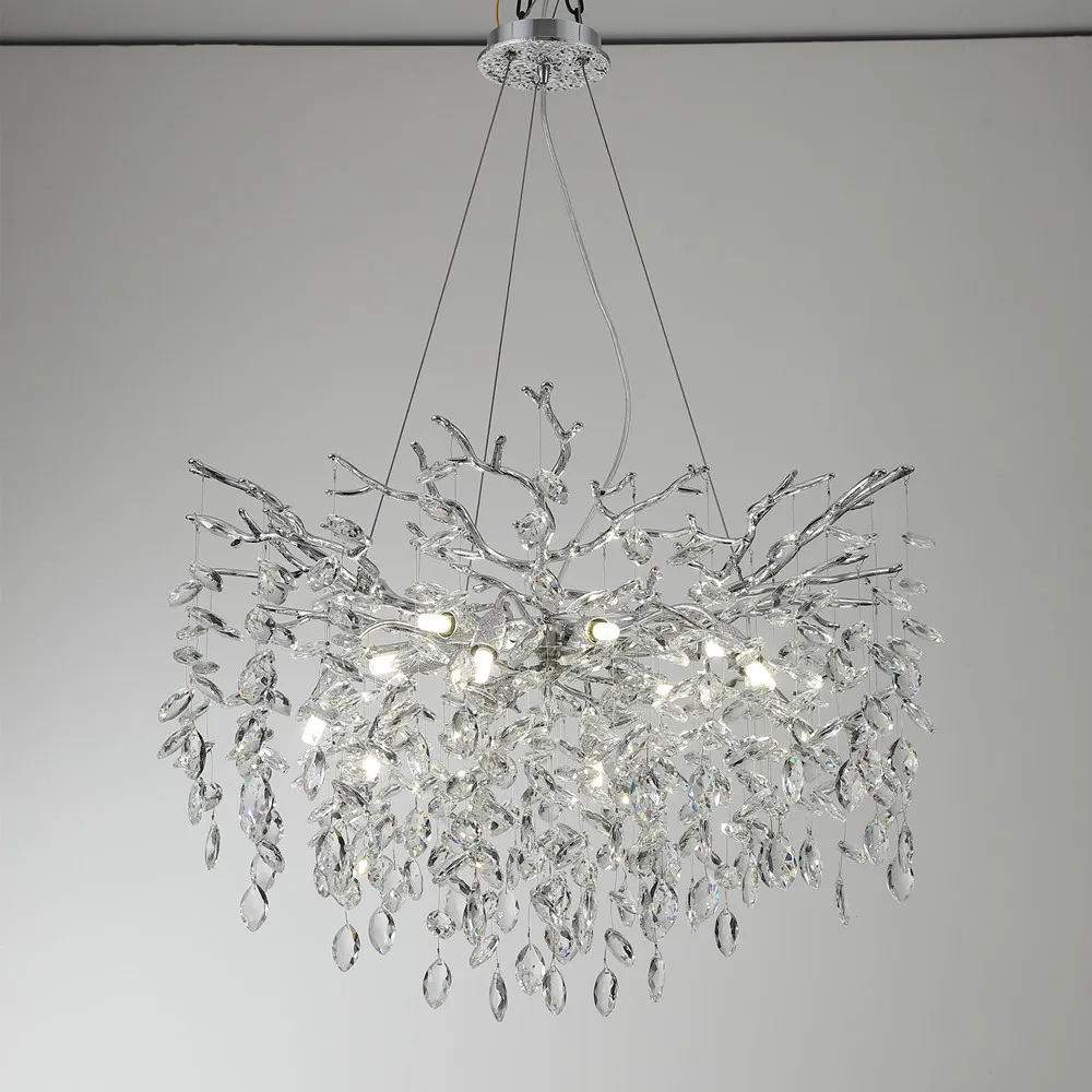 Dubai Modern Silver Art Lighting Tree Branch Crystal Chandelier Hanging Pendant Light