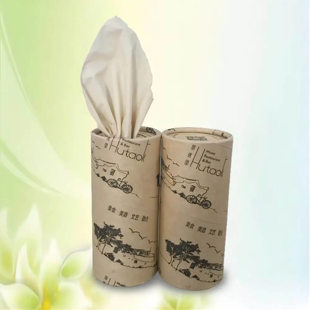 Eco-friendly 3 ply Tissue Bamboo Pulp Round Tube Facial Tissue Natural Car Tissue with Custom Print
