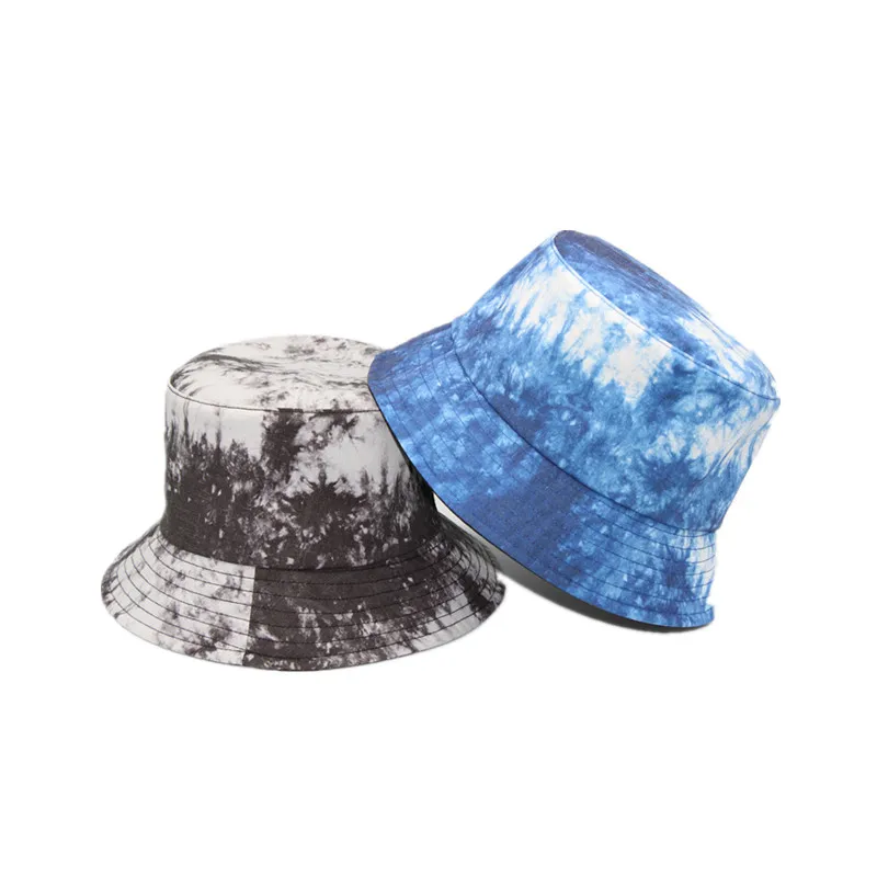 Custom Fashion Reversible Black Faded Tie Dye Bucket Hat,Rainbow Colorful Print Bucket Cap Women